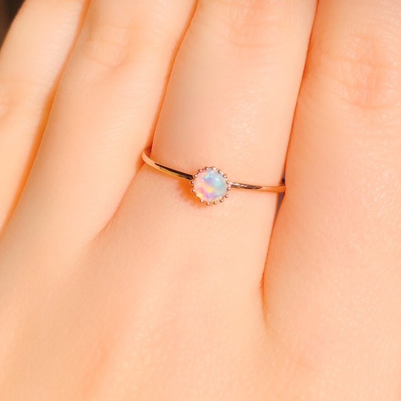 NEW Delicate Round Opal Rose Gold Ring - Picture 6 of 7